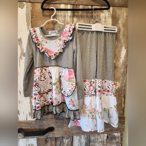 Adorable Sweetness Boutique Ruffle Dress & Bellbottom Pants Girls 7